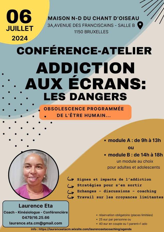 Stages,cours Bruxelles/matine : Atelier l addiction crans (gsm, tablettes, games,..